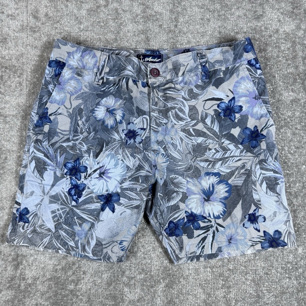 Anchor Shorts Men's 30 Blue‎ Floral Chino Resortwear Stretch Beach Coastal